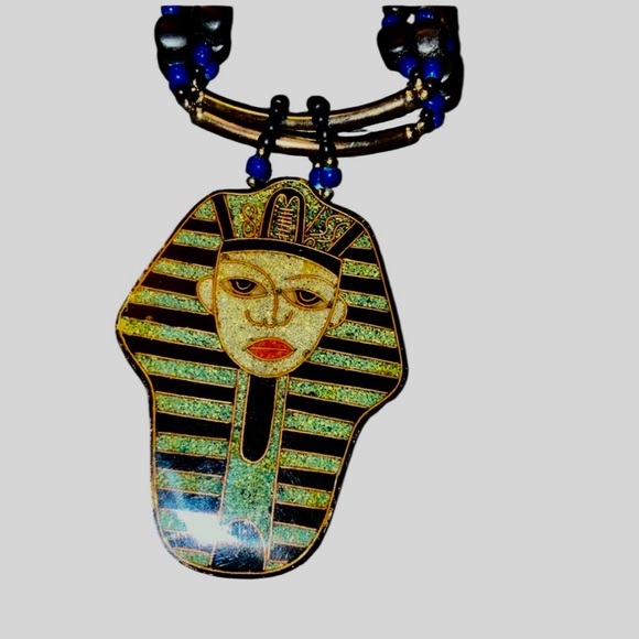 Vintage Lee Sands Egyptian Pharaoh Inlay Statement Necklace Multi-Strand Beaded - Picture 2 of 5